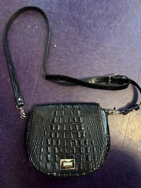 Brahmin Black Croc-Embossed Crossbody Bag